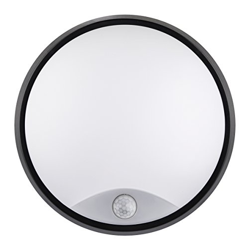 Luceco LED Eco Außenleuchte 10W Rund, Außenlampe mit PIR Bewegungssensor, Wandleuchte IP54 Wasserfest, Schwarz und Weiß Dekorringwarz und Weiß Dekorring von Luceco
