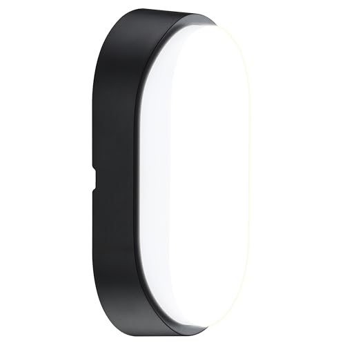 Luceco LED Eco Außenleuchte Oval, Außenlampe 10 Watt, Wandleuchte IP54 Wasserfest, Schwarz und Weiß Dekorring von Luceco