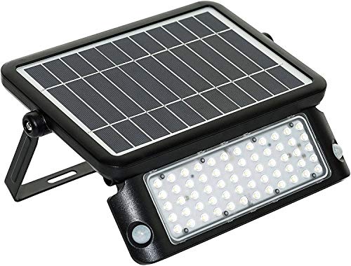 Luceco Solarbetriebenes LED-Außenflutlicht mit PIR-Bewegungssensor, Sicherheitsleuchte, Außenbeleuchtung, eckiges Design, verstellbar, Guardian, schwarz, IP65, 10W, 1080lm, 4000 K, LEXSF11B40 von Luceco