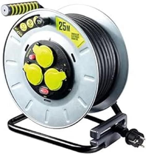 MasterPlug otlf2516rr3ipsl-px Elektrische-Kabeltrommel Baustelle, 3000 W, 230 V, Metall, gelb/schwarz, 25 m von Luceco
