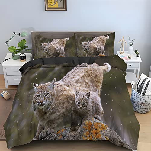 Bettwäsche 135x200 DunkelgrüNer Luchs Bettwäsche-Sets Katze Bettwäsche 3 Teiliges Set mit Reißverschluss - Atmungsaktiv Weich Bequem Mikrofaser Bettbezug + 2 Kissenbezug 80x80 cm von Luchs