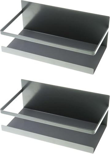 Luchs – 2er Set Magnetisches Regal für Kühlschrank aus Edelstahl, Hängeregal, Küchenregal, Gewürzregal, Kühlschrank Regal, Organizer inkl. 4 Haken (Anthrazit) von Luchs