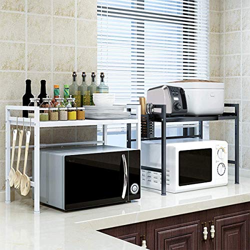 Luchs –Mikrowellen Ständer/Regal, Mikrowellenhalterung, Mikrowellenständer, Mikrowellen Ständer/Organizer mit 3 Haken, Microwave Holder/Mikrowellenregal grössenverstellbar (Weiss, Gora) von Luchs