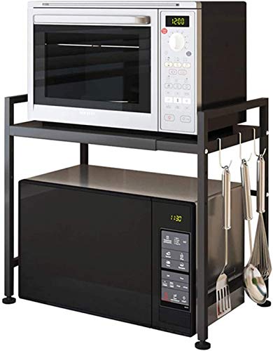 Luchs – Mikrowellen Ständer/Regal, Mikrowellenhalterung, Mikrowellenständer, Mikrowellen Ständer/Organizer mit 3 Haken, Microwave Holder/Rake grössenverstellbar (Schwarz, Gora) von Luchs