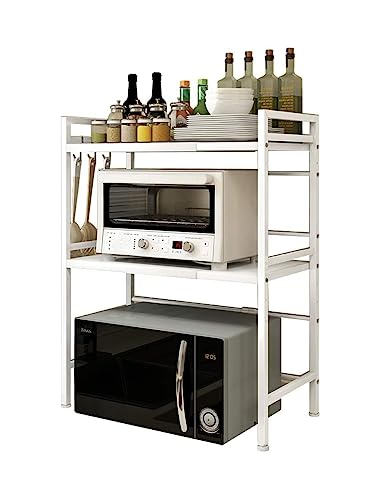 Luchs – Mikrowellen Ständer/Regal, Mikrowellenhalterung, Mikrowellenständer, Mikrowellen Ständer/Organizer mit 3 Haken, Microwave Holder/Rake grössenverstellbar (Weiss, Gora 3 Ebenen) von Luchs