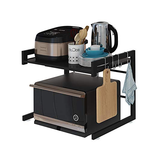 Luchs –Mikrowellen Ständer/Regal, Mikrowellenhalterung, Mikrowellenständer, Mikrowellen Ständer/Organizer mit 3 Hacken, Microwave Holder/Mikrowellenregal grössenverstellbar (Schwarz, Classic) von Luchs