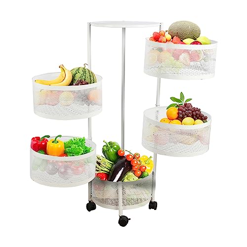 Luchs - Universall multifunktionales Regal Küchenrollwagen Obstkorb Aufbewahrungsbehälter Küchenregal Organizer für Küche, Badezimmer, Kinderzimmer und Büro auf Rädern Weiss (5 FÄCHER RUND) von Luchs