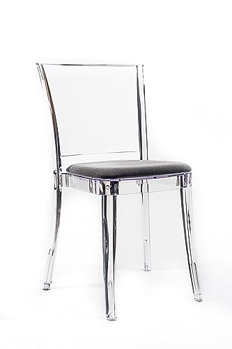 Lucienne - Transparenter Stuhl Neutral – Set mit 10 Stück – mit Kissen aus Trevira Kat Pulvergrau – 16C2000 von Lucienne