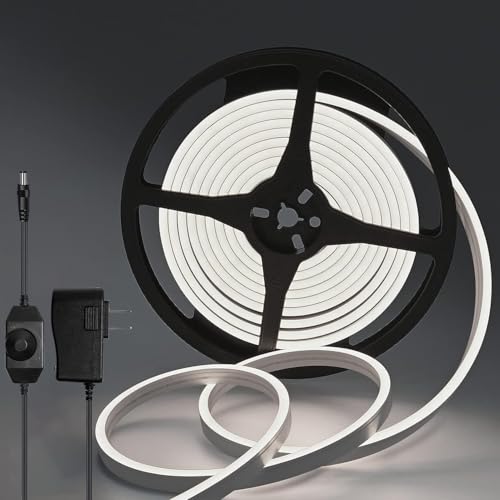 Lucienstar LED Strip Weiß - 12V Dimmbar Neon Led Strip, 5M Wasserdicht 6000K LED Strip Kühles Weiß, DIY Flexibel Ledband mit Netzteil und Controller für Innen Aussenbereich Heim Küche Deko von Lucienstar