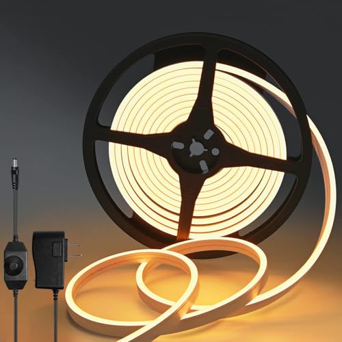 Lucienstar LED Strip Warmweiss - 12V Dimmbar Neon Led Strip, 5M Wasserdicht 3000K LED Strip Warmweiss, DIY Flexibel Ledband mit Netzteil und Controller für Innen Aussenbereich Heim Küche Deko von Lucienstar