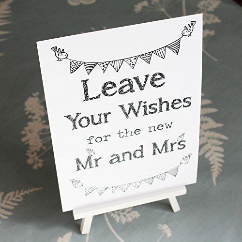 Staffelei und Schild für Hochzeiten, Hinweisschild für Glückwunschkarten oder das Gästebuch, mit Aufschrift „Leave Your Wishes“ von Luck and Luck