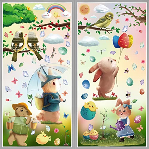 Fensterbilder Frühling + Fensterbilder Ostern, Wiederverwendbare Fensterbilder, Fensterdeko Frühling Osterdeko Fenster, Hasen Eier Oster Decoration Fensterbilder Kinderzimmer von Luckeey