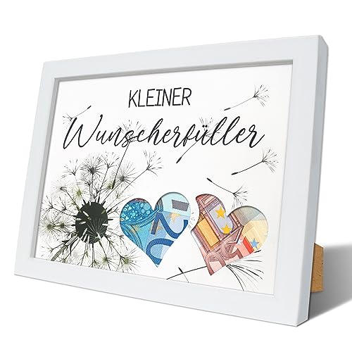 Wunscherfüller Geldgeschenk Bilderrahmen, Pusteblume Geldgeschenke Verpackung, Hochwertigen Weißen Holz-Rahmen Personalisierte Geschenke für Glück verschenken zum Geburtstag, Hochzeit von Luckeey