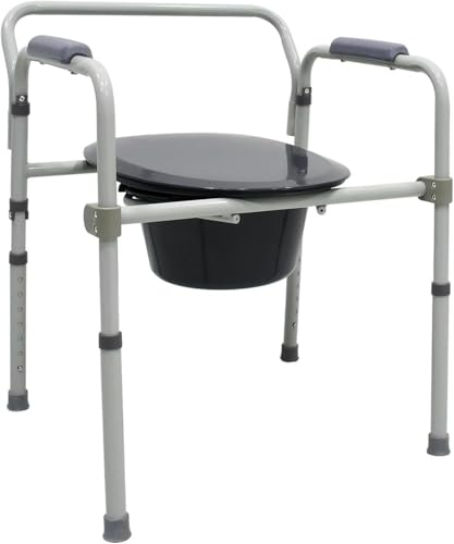 Luckfaith Nachttischkommode Stuhl, Nachttischkommode mit Toilettenumrandung, höhenverstellbar, tragbarer Toilettenstuhl für Erwachsene Senioren von Luckfaith