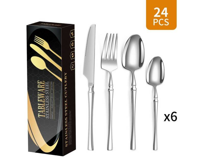Luckice Besteck-Set Edelstahl-Besteck Messer,Gabel,Löffel,Besteck Edelstahl Spiegelpoliert (24-tlg), 6 Personen, Edelstahl 316, dass Sie jede Art von Fleisch mühelos schneiden können. von Luckice