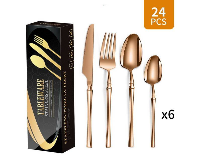 Luckice Besteck-Set Edelstahl-Besteck Messer,Gabel,Löffel,Besteck Edelstahl Spiegelpoliert (24-tlg), 6 Personen, Edelstahl 316, dass Sie jede Art von Fleisch mühelos schneiden können. von Luckice