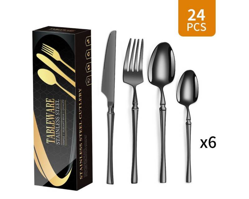 Luckice Besteck-Set Edelstahl-Besteck Messer,Gabel,Löffel,Besteck Edelstahl Spiegelpoliert (24-tlg), 6 Personen, Edelstahl 316, dass Sie jede Art von Fleisch mühelos schneiden können. von Luckice