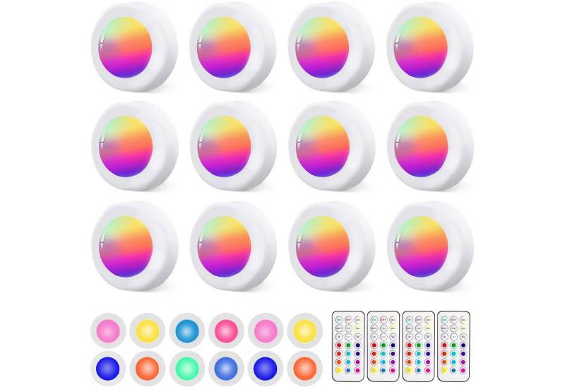 Luckice Unterschrankleuchte 3 Stück Batteriebetrieben LED RGB Spots mit Fernbedienung, RGB mit 13 Farbmodi, 13 Farbwechsel Kabellos Vitrinenbeleuchtung, Dimmbar Unterbauleuchte Küche LED Lampe zum Kleben Schranklicht, Nachtlicht mit Fernbedienung und Timing-Funktion von Luckice