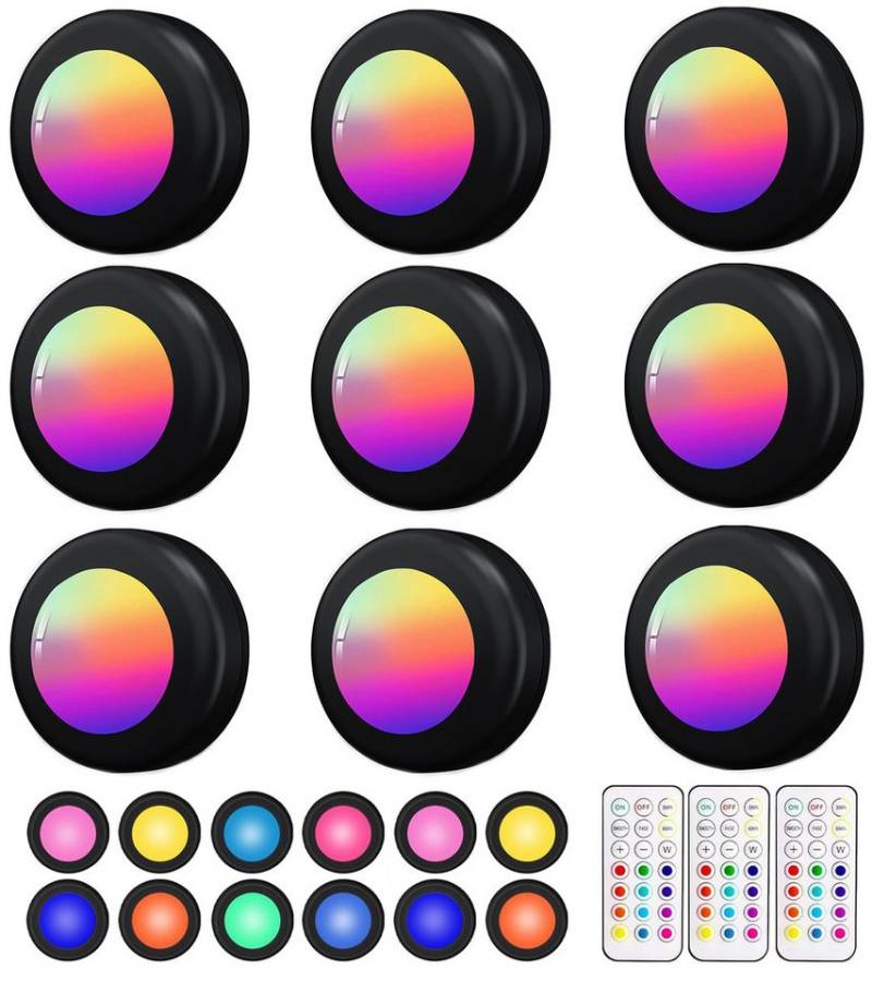 Luckice Unterschrankleuchte 3 Stück Batteriebetrieben LED RGB Spots mit Fernbedienung, RGB mit 13 Farbmodi, 13 Farbwechsel Kabellos Vitrinenbeleuchtung, Dimmbar Unterbauleuchte Küche LED Lampe zum Kleben Schranklicht, Nachtlicht mit Fernbedienung und Timing-Funktion Luckice Unterschrankleuchte 3 Stück Batteriebetrieben LED RGB Spots mit Fernbedienung, RGB mit 13 Farbmodi, 13 Farbwechsel Kabellos Vitrinenbeleuchtung, Dimmbar Unterbauleuchte Küche LED Lampe zum Kleben Schranklicht, Nachtlicht mit Fernbedienung und Timing-Funktion von Luckice
