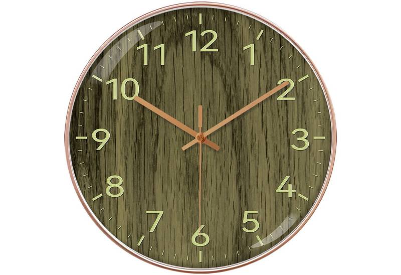 Luckice Wanduhr Analoge Funk-Wanduhr,12 Zoll 30cm,Minimalistischer Stil (Zifferblatt mit Holzoptik,höchste Genauigkeit,Glasabdeckung) von Luckice