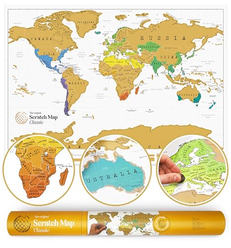 Die Scratch Map - das Original - Weltkarte zum Rubbeln, Rubbelkarte, Deko Rubbelweltkarte auf Englisch | Reise Geschenk - Poster Gadget, coole Geschenke für Frauen, Männer, Kinder - Gold-Folie von Luckies of London