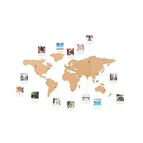 Weltkarte aus Kork / Pinnwand als Weltkarte – selbstklebend – alle Kontinente als separate Stücke – mit 16 Heftzwecken – ideal für Weltenbummler von Luckies of London