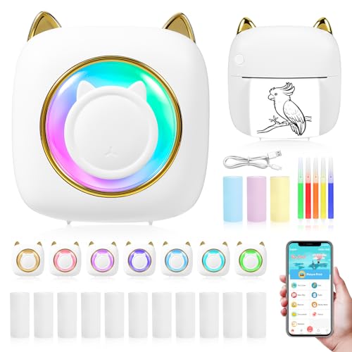 Mini-Taschendrucker, tragbarer Thermodrucker mit LED, 10 Rollen Druckpapier für Android- oder iOS-App, Bluetooth-Drucker ohne Tinte, Geschenk für Kinder, Freunde, verwendet zu Hause, im Büro von Luckits