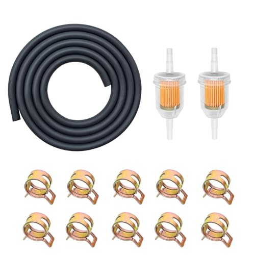 Luckwaii Benzinschlauch Set, 3 Meter Kraftstoffschlauch 5mm mit 2 Stück Benzinfilter Roller und 10 Schlauchschellen, Kraftstoffleitung Kraftstofffilter Schlauchschellen Set für kleine Motoren Auto LKW von Luckwaii