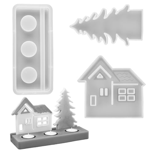 Luckwaii Silikonformen Gießformen Ostern Gießformen Silikon Häuser, 3 Stück Silikonform Baum Silikonform Haus mit Sockel Gips zum Gießen Haus Baum Giessform Silikon Frühling für Handwerk von Luckwaii