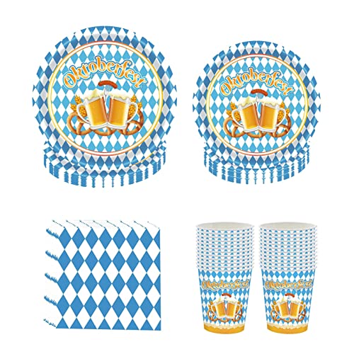 96 Stück Partygeschirr Pappbecher Pappteller Set, Oktoberfest Partybedarf Einweggeschirr Set Papiergeschirr 24 Set Oktoberfest Partyteller, Tassen, Servietten Und Besteck Für Oktoberfest-Party von Luckxing