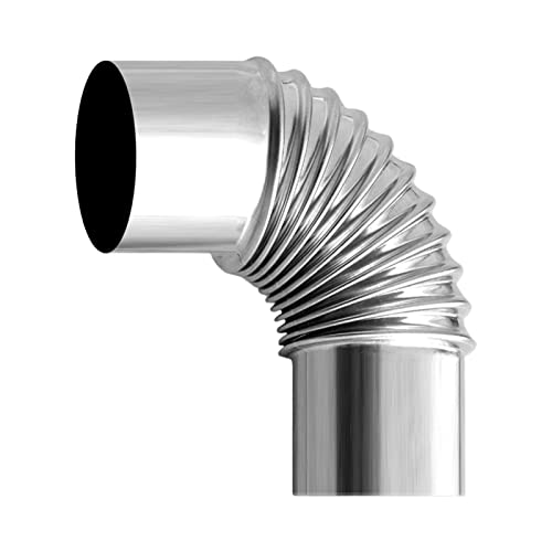 Luckxing Bogenknie Silber, Winkel Von 90°, Abgasrohr Aus Feueraluminiertem Stahl, Rostfreier Rohrbogen, 90° Gerippt 60mm Durchmesser Ofenrohr Rauchrohr Feueraluminiert Silber 90° Bogenknie Winkel von Luckxing