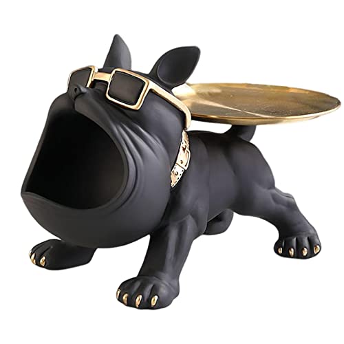 Bulldogge Skulptur Französisch Statue Mit Edelstahl Tablett, Französische Bulldogge Figur, Französische Bulldogge Schlüssel Schale Schmuck Aufbewahrungsbox Modern Skulptur Deko Für Flur Wohnzimmer von Luckxing