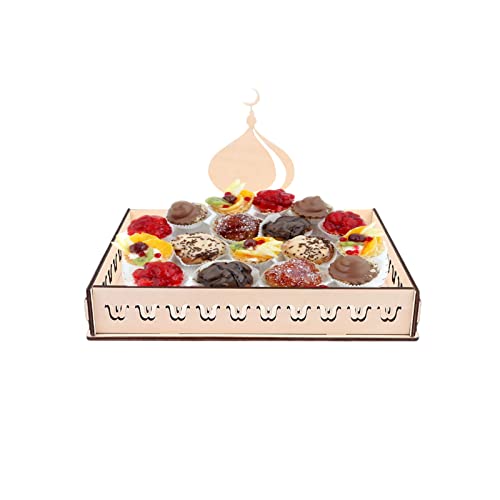 Eid Mubarak Tablett Ramadan Tischdeko Dekoration Serviertablett Mondstern Dessert Tablett, Holz Servier Tablett, Serviergeschirr, Dessert Gebäck Tablett, Dessert Ausstellungs Stand, Ramadan Party Deko von Luckxing