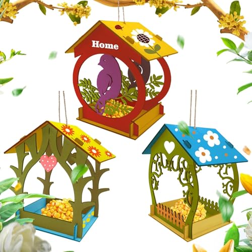 Holz Vogelfutterhaus,Wildvogel-Futterstation Mit Wasserdichter Handbemalter Dekoration - Wetterfeste Deko Zur Vogelbeobachtung Und Fütterung An Fenster Balkon Garten Terrasse Holz Vogelfutterhaus,Wildvogel-Futterstation Mit Wasserdichter Handbemalter Dekoration - Wetterfeste Deko Zur Vogelbeobachtung Und Fütterung An Fenster Balkon Garten Terrasse von Luckxing