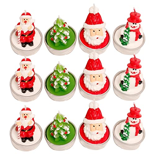 Luckxing 12 Mini Weihnachten Teelichter Kerzen Weihnachten Teelicht Kerzen 5 Thema Weihnachten Designs Weihnachtskerzen Handgemachte Zarte Weihnachtsmann, Schneemann, Tannenzapfen, Weihnachtsbaum von Luckxing