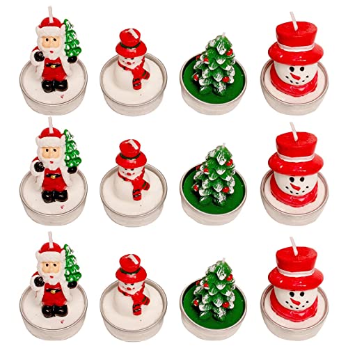 Luckxing 12 Mini Weihnachten Teelichter Kerzen Weihnachten Teelicht Kerzen 5 Thema Weihnachten Designs Weihnachtskerzen Handgemachte Zarte Weihnachtsmann, Schneemann, Tannenzapfen, Weihnachtsbaum von Luckxing