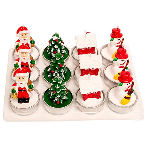 Luckxing 12 Mini Weihnachten Teelichter Kerzen Weihnachten Teelicht Kerzen 5 Thema Weihnachten Designs Weihnachtskerzen Handgemachte Zarte Weihnachtsmann, Schneemann, Tannenzapfen, Weihnachtsbaum von Luckxing