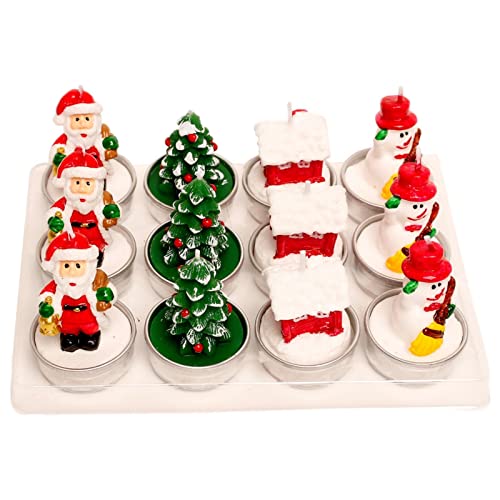 Luckxing 12 Weihnachten Teelichter Kerzen Weihnachten Teelicht Kerzen 5 Thema Weihnachten Designs Weihnachtskerzen Handgemachte Zarte Weihnachtsmann, Schneemann, Tannenzapfen, Weihnachtsbaum von Luckxing