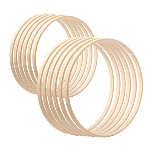 Luckxing 12 Stück Holz Bambus Floral Hoop Set Makramee Craft Hoop Ringe 15cm+20.5cm Traumfänger Ringe Holz Bambus Blumenkranz Makramee Ringe Floral Hoop Set Für DIY Hochzeit Kranz Decor Traumfänger von Luckxing