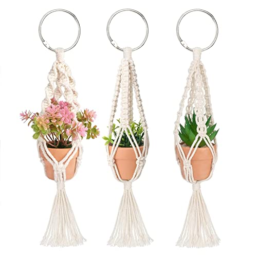 Luckxing 3er Set Pflanzenaufhänger Makramee Blumenampel Baumwollseil Hängeampel Blumentopf Pflanzen Halter Aufhänger Für Innen Außen Decken Balkone Wanddekoration - 35cm von Luckxing