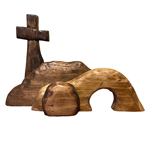 Luckxing Osterkrippe Holz Osterszene Holz Dekorations Set, Handgefertigte Jesus Krippe, Holzkreuz Osterfigur Osterdekoration Auferstehungs Szenen Set Krippenfiguren Aus Holz Für Zuhause, Tisch, Büro von Luckxing