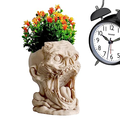Luckxing Skelettkopf Übertopf | Gruseliger Totenkopf-Halloween-Blumentopf | Abflusslöcher entwerfen Pflanzzubehör für Blumen, Luftpflanzen, Kakteen und Sukkulenten von Luckxing