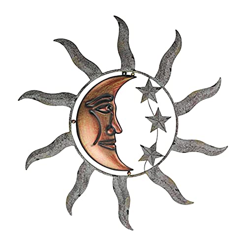 Metall Sonne Wanddeko Garten, Wanddeko Aussen Sonne Mond Stern Metall Glas Hängende Wanddekoration Symbolisiert Glück Und Fülle Für Heimdekoration Sonne Metall Wandkunst Für Garten, Küche Oder Überall von Luckxing