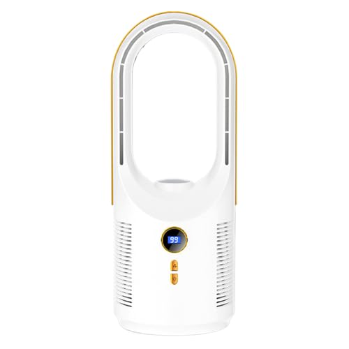 Rotorloser Ventilator, Turmventilator Mit 5 Geschwindigkeiten, USB-Aufladbar Luftverteiler Mit 4 Beleuchtungsstufen Nachttischlampe Leise Bodenventilator Säulenventilator Für Haus Auto Camping Reisen von Luckxing