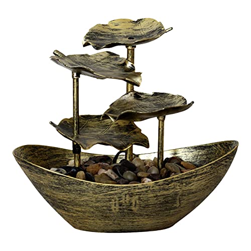 Segelboot Blatt Desktop Brunnen Zimmerbrunnen Innenbrunnen Mit LED Leuchten Tischbrunnen Dekoration, Natürliche Elegante Dekoration, 4-lagige Lotusblattform von Luckxing