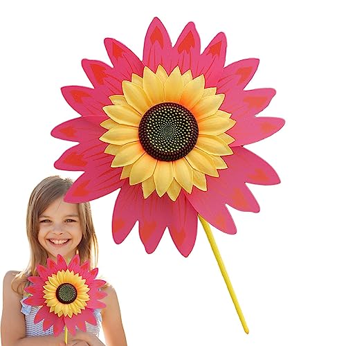 Sonnenblumen-Windmühle,28 cm kleine Sonnenblumen-Windräder für Rasen - Multifunktionale 3D-Struktur, dekoratives Kinderspielzeug in leuchtenden Farben für Garten, Hof, Rasen, Outdoor, Park Luckxing von Luckxing