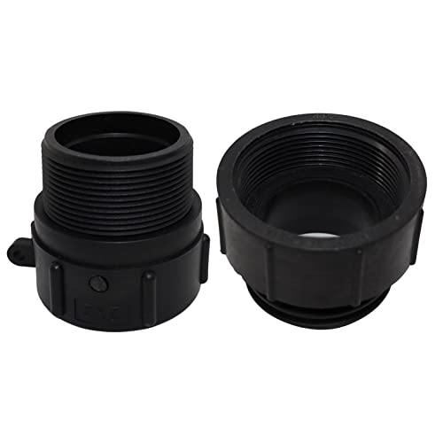 Wassertank Adapter Für IBC Container Adapter Feingewinde/Grobgewinde 60mm Kunststoff Tank Behälter Mit DN50 Kugelhahn & 60mm Grobgewinde Für 1000L IBC Wassertank, IBC Container Regenwassertank von Luckxing