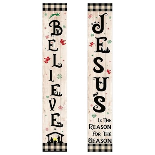 Weihnachtskrippe Banner | 2-teilig Krippen Szene Outdoor Banner | Leichtes Buffalo-Karo Schild für Feiertags Dekoration Innen Außen Eingänge Vordertüren Garagen von Luckxing
