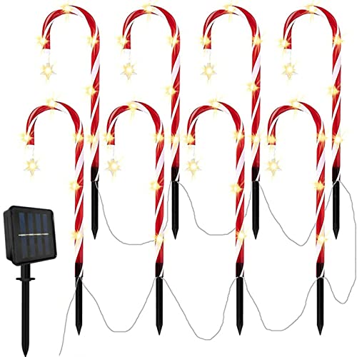 Weihnachtsweg LED Solar Lichterkette, 8 Stück Weihnachten Schneeflocke Beleuchtete Zuckerstangen Lichter Weihnachtsweg Marker Für Garten Dekoration Gartenstecker Balkon Weihnachtsbeleuchtung Deko Auße von Luckxing