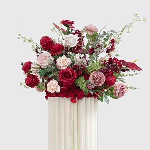 Lucky Flower Rot Greenery Künstliche Blumen Set Straße Führende Blume Ball Hochzeit Dekoration Blume Reihe Hängende Blume Reihe Bühne Arrangement (45x55cm Ball) von Lucky Flower